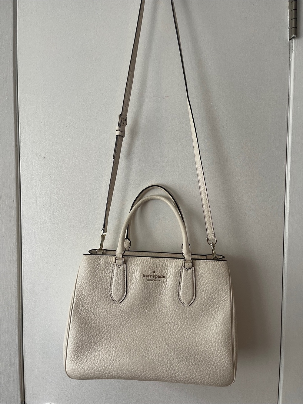 kate spade Pebbled Cream Leather Satchel with Removable Strap